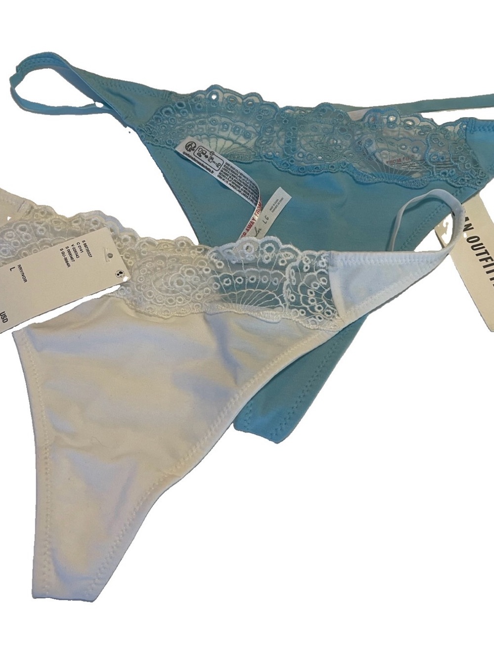 Urban Outfitters Thongs Large SET OF TWO Blue White Lace Stretch